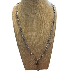 Silver Tone Necklace Chain Link White House Black Market WHBM Lotus Druzy Charms